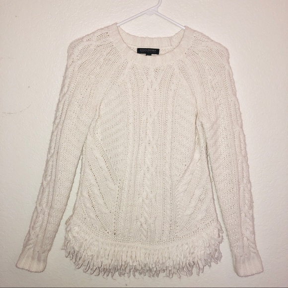 BANANA REPUBLIC  Italian yarn cable fringe sweater - Picture 2 of 8